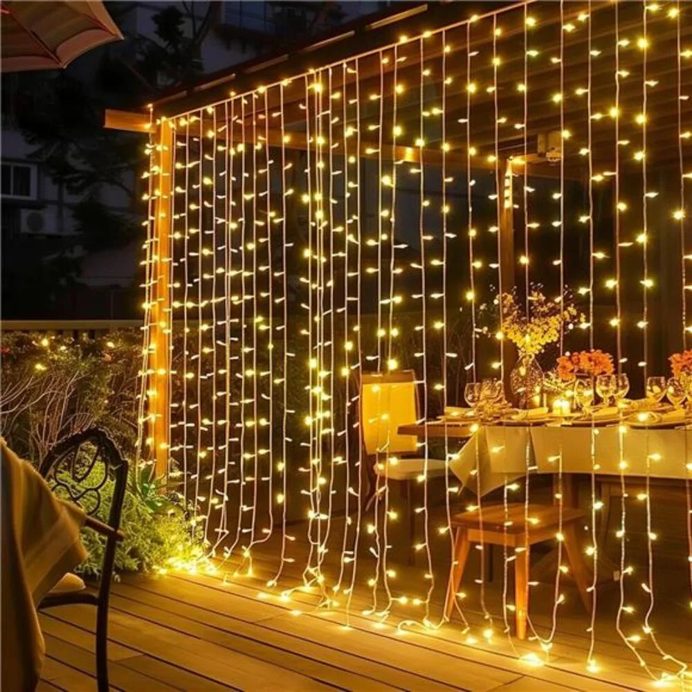 300 LED Curtain Fairy Lights Warm White String Hanging Window Wall Christmas